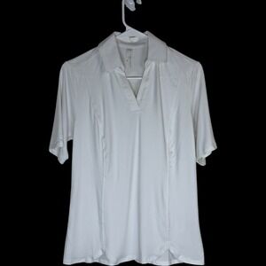 Zuda Women's White Short Sleeve V-Neck Golf Polo Shirt XS Collared Sport Outdoor